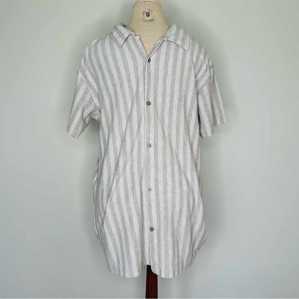 William Rast Men's Tan Striped Casual Short Sleeve Button Down Size Large